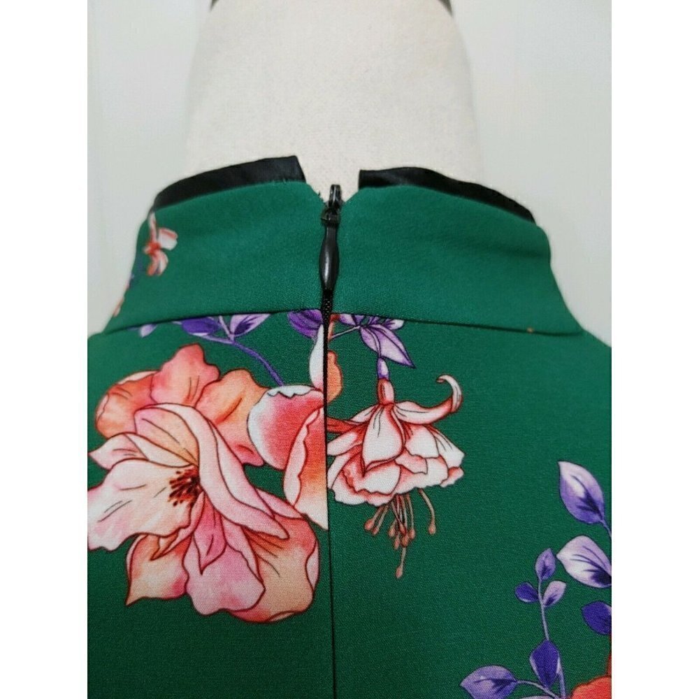 ZARA WOMAN Cheongsam Mini Dress Mandarin Collar Green Floral Size Small - Picture 7 of 8